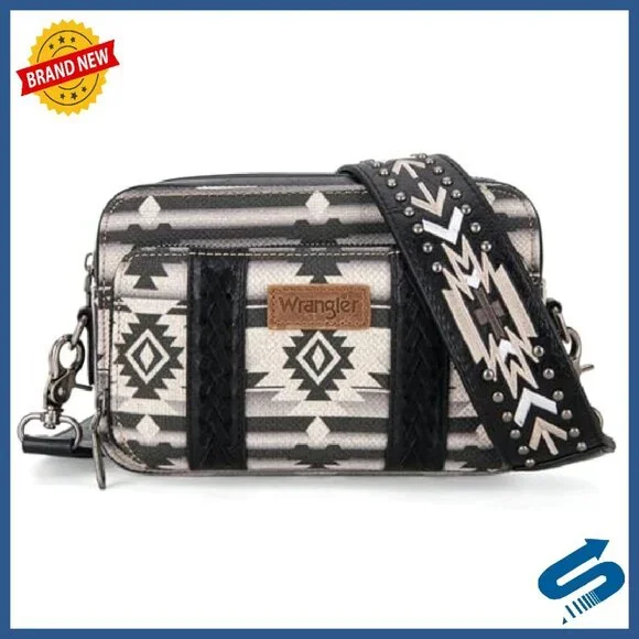 Small Crossbody Bag Multi Pocket Boho Aztec Canvas Purse Women - Picture 2 of 8